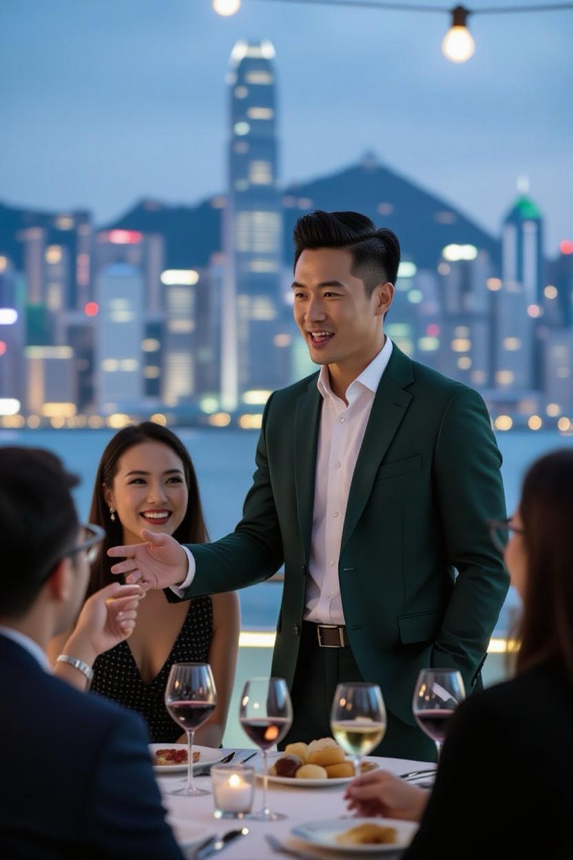 Confident guy telling a group about buying real estate with their crypto assets via RealOpen